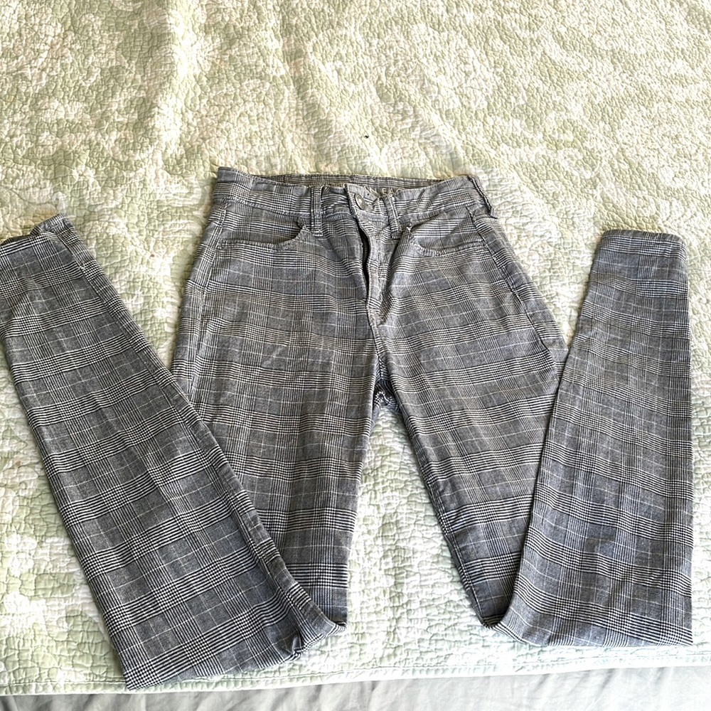 Extra Long American Eagle Outfitters Gray Plaid Skinny Pants